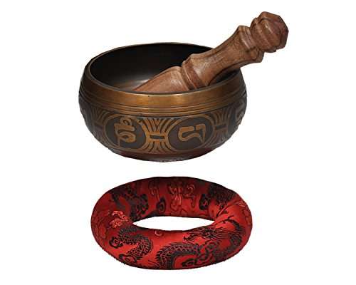 Special Etching Tibetan Singing Bowl Set By Dharma Store - Buddhism Yoga Meditation - With Striker