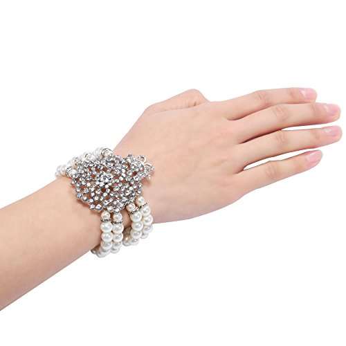BABEYOND 1920s Flapper Imitation Pearl Bracelet Great Gatsby Elastic Pearl Bracelet Roaring 20s Acc