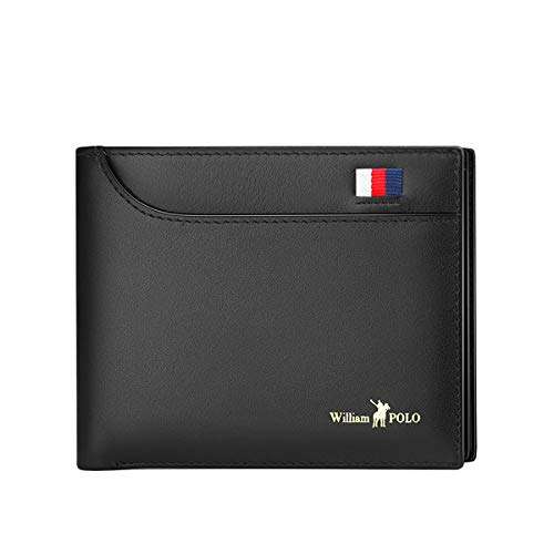 WilliamPOLO Mens Wallet Genuine Leather Front Pocket Money Clip Slim Purse (Black-02)