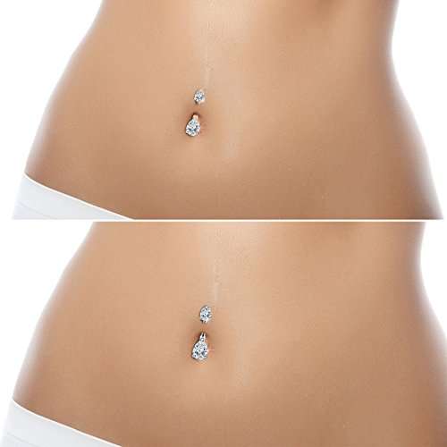 OUFER 14G 316L Surgical Steel Belly Button Rings Double Teardrop CZ Navel Rings Belly Piercing