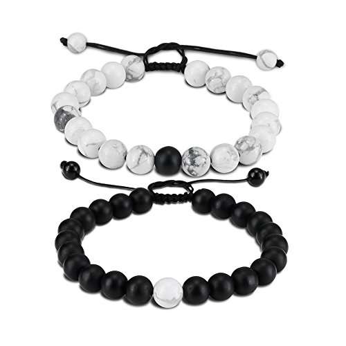 Distance Bracelet Enjoit Black Matte Agate & White Howlite Energy Stone Beads Bracelet Set Couple J