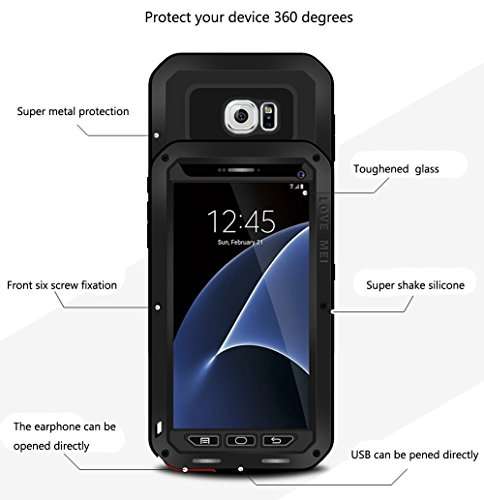 Galaxy S7 Case,bpowe Love Mei sturdy case Gorilla Glass Luxury Aluminum Alloy Protective Metal Wate