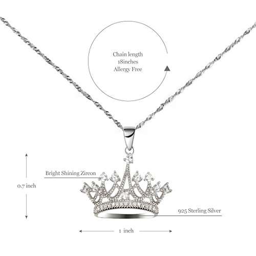 GemsChest Sterling Silver Round Cubic Zirconia Crown Pendant Necklace 18" Chain