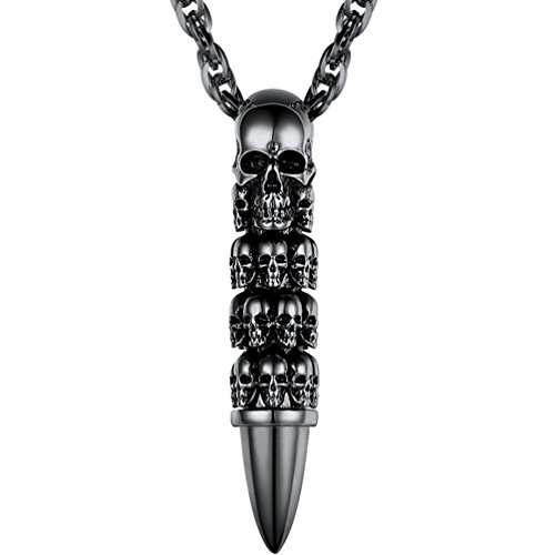 PROSTEEL Skull Bullet Charm Necklace & Pendant,Men/Women,Punk Style,Steampunk,Gothic,Skeleton,Hallo