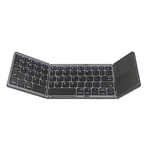Folding Bluetooth Keyboard, Rechargeable Portable BT Wireless Foldable Mini Keyboard with Touchpad