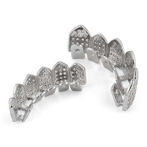 JINAO 18K Gold Plated Macro Pave CZ Iced-Out Grillz with Extra Molding Bars Included (Si..