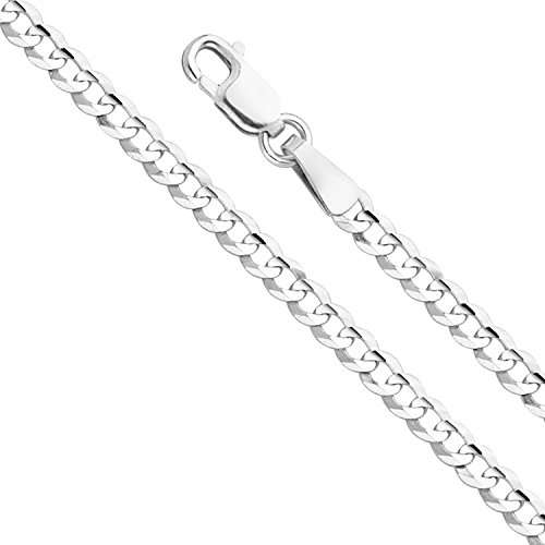 Men's 4mm Solid Sterling Silver .925 Curb Link Chain Necklace, Made in Italy (22 Inches)