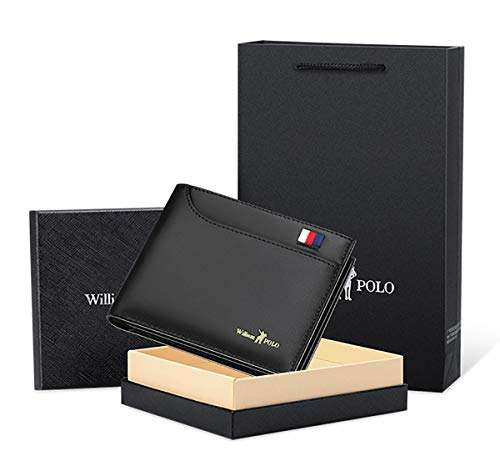 WilliamPOLO Mens Wallet Genuine Leather Front Pocket Money Clip Slim Purse (Black-02)