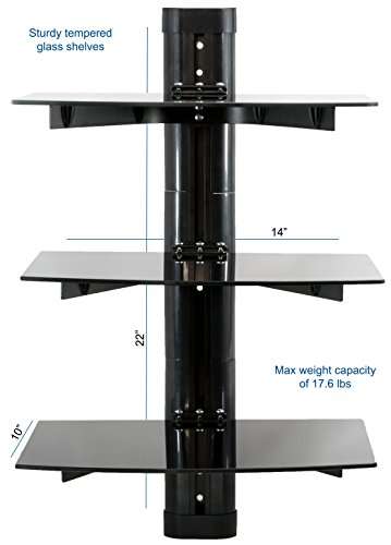 VIVO Floating Wall Mount Tempered Triple Glass Shelf for DVD Player, Audio, Gaming Systems, Streami