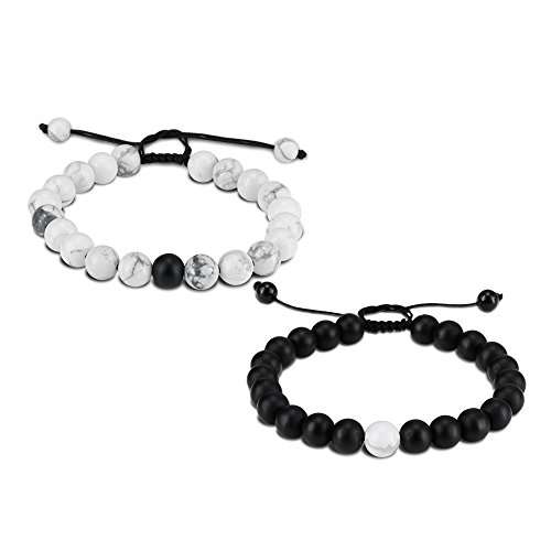 Distance Bracelet Enjoit Black Matte Agate & White Howlite Energy Stone Beads Bracelet Set Couple J