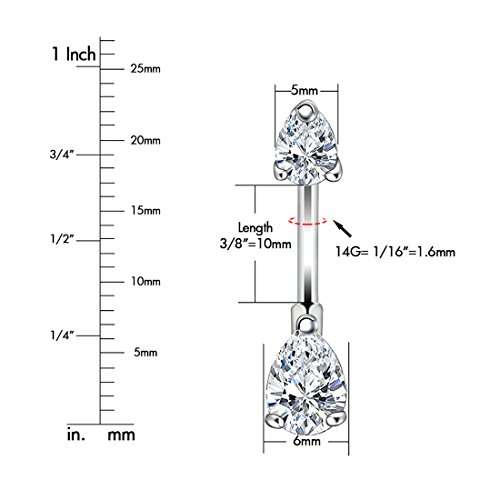 OUFER 14G 316L Surgical Steel Belly Button Rings Double Teardrop CZ Navel Rings Belly Piercing