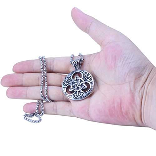 Mens Women's Celtic knot Magic Double Side Solid Heavy Pendant Necklace Men's Stainless Steel Box C