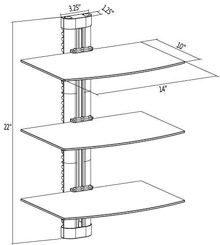 VIVO Floating Wall Mount Tempered Triple Glass Shelf for DVD Player, Audio, Gaming Systems, Streami