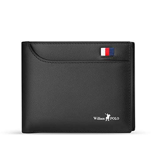WilliamPOLO Mens Wallet Genuine Leather Front Pocket Money Clip Slim Purse (Black-02)