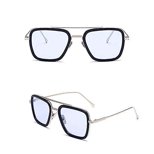 XCOSER Spider Man Glasses Edith Tony Stark Sunglasses Retro Square Silver Frame Transparent Grey Len