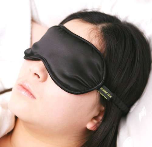Jasmine Silk 100% Pure Silk Filled Eye Mask / Sleeping Mask Sleep Mask - BLACK