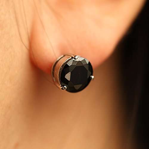 Black CZ Onyx Round Cut Stud Earrings Men and Women Unisex 6mm Onyx Cubic Zirconia Rhodium Post Ear