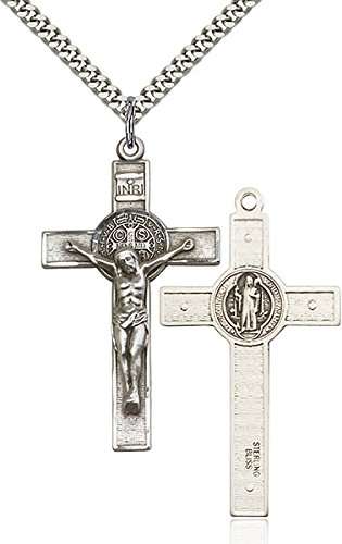 Heartland Store Men's Sterling Silver Saint Benedict Crucifix Pendant + 24 Inch Endless ..