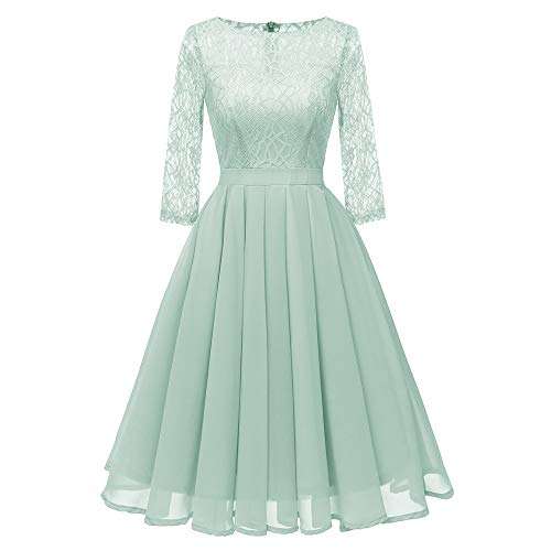 DEATU Clearance Womens Dresses Ladies Vintage Princess Floral Lace Cocktail O-Neck Party A-line Eleg