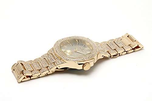 Bling-ed Out Oblong Case Metal Mens Watch - 8475 - Gold/Gold