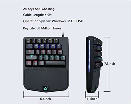 FELiCON One Handed Mechanical Gaming Keyboard RGB LED 9 Kind of Backlit Mode Single Hand Game..
