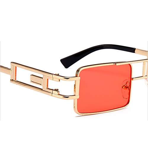 Steampunk Rectangular Sunglasses Men Gold Black Red Flat Top Square Sun Glasses