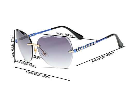 VOLCHIEN Rimless Rhinestone Ladies Sunglasses Metal Arm UV Protection Oval Frameless Women Sun glas