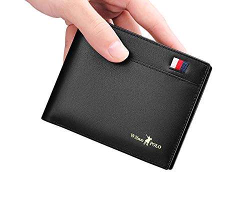 WilliamPOLO Mens Wallet Genuine Leather Front Pocket Money Clip Slim Purse (Black-02)