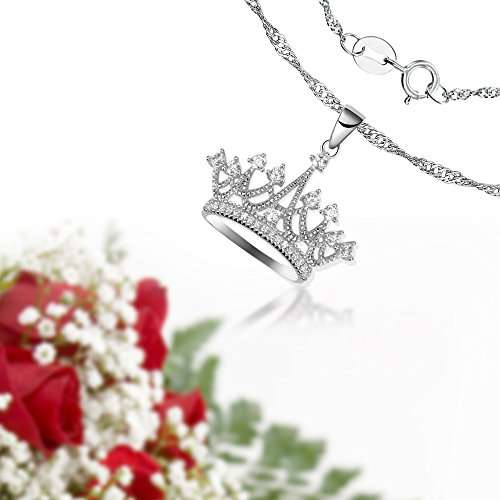GemsChest Sterling Silver Round Cubic Zirconia Crown Pendant Necklace 18" Chain