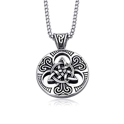 Mens Women's Celtic knot Magic Double Side Solid Heavy Pendant Necklace Men's Stainless Steel Box C