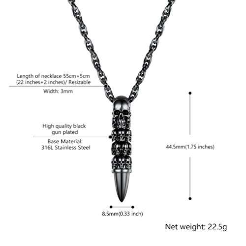 PROSTEEL Skull Bullet Charm Necklace & Pendant,Men/Women,Punk Style,Steampunk,Gothic,Skeleton,Hallo