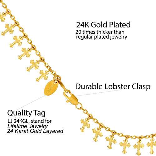 Lifetime Jewelry Gold Ankle Bracelets for Women Teens & Girls [ 24k Plated Dangling Cros..
