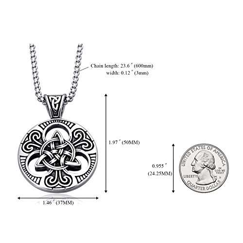 Mens Women's Celtic knot Magic Double Side Solid Heavy Pendant Necklace Men's Stainless Steel Box C