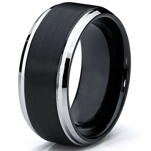 Metal Masters Co. 9MM Black Two Tone Tungsten Carbide Men's Brushed Wedding Band Ring  Comfort Fit S