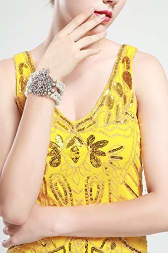 BABEYOND 1920s Flapper Imitation Pearl Bracelet Great Gatsby Elastic Pearl Bracelet Roaring 20s Acc