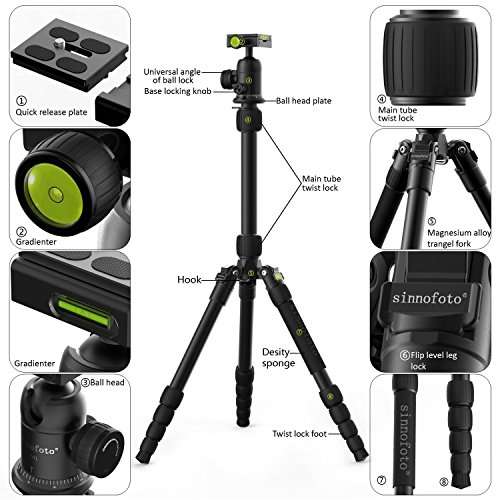 Camera tripod,Sinnofoto M2522 55.9" Aluminum Portable Travel Lightweight Tripod Monopod+ 1/4" Quick