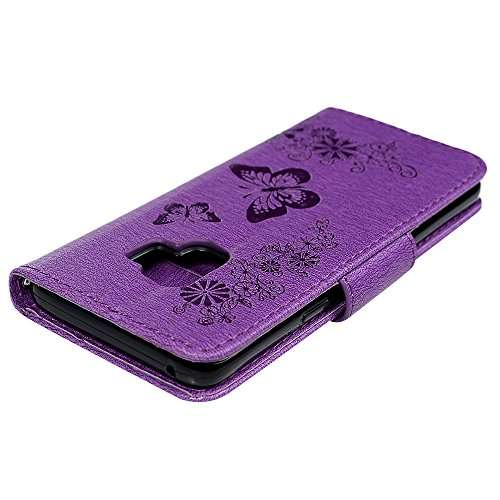 S9 Case, Samsung Galaxy S9 Case, Wallet Case Cover 3D Embossed Butterfly Totem Mandala Flower Flora