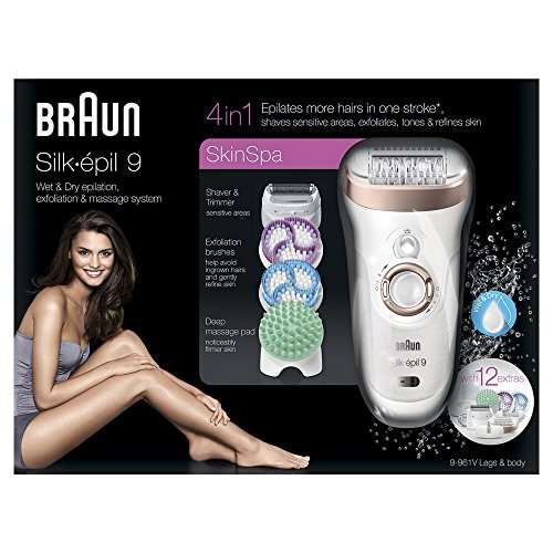 Braun Silk-Epil 9 SkinSpa 9-961v, 4-in-1 Epilators for Women, Wet and Dry Epilator, Ladi..