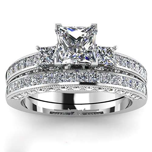 wedding ring set Two Rings His Hers Couples Matching Rings Women's 2pc White Gold Filled..