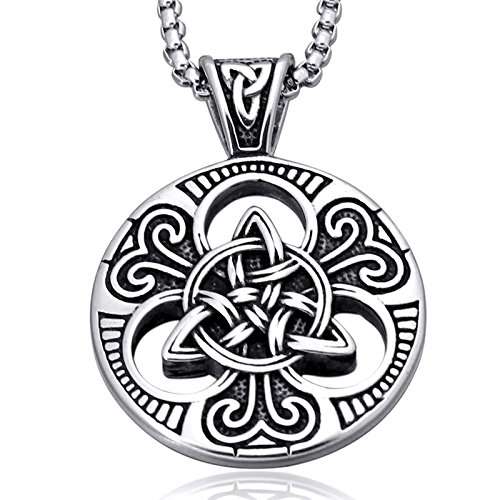 Mens Women's Celtic knot Magic Double Side Solid Heavy Pendant Necklace Men's Stainless Steel Box C