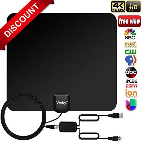 [NEWEST 2018] Wsky TV Antenna, 50-80 Long Miles Amplified HD Digital TV Antenna  Support
