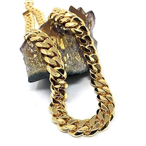 Gold Cuban Link Chain Necklace for Men Real 14.4MM 14K Karat Diamond Cut Heavy w Solid T..