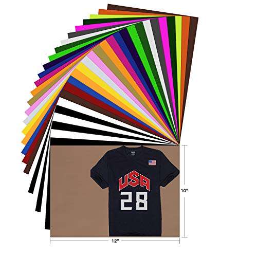 HTV Heat Transfer Vinyl Bundle - 28 Pack 12"x10" Assorted Color Sheets for Cricut Silh..