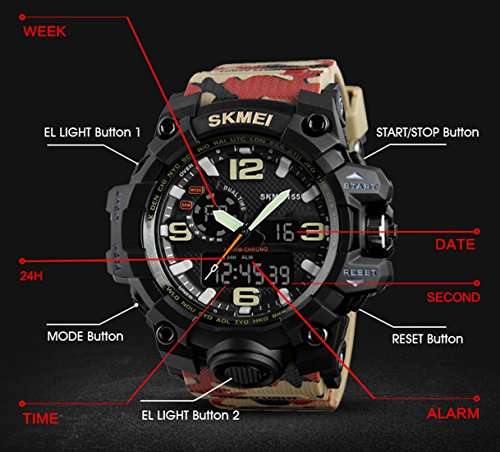 Men's Sports Watches Dual Display Outdoor Military Stopwatch Digital Watch 30M Waterproof Mul..
