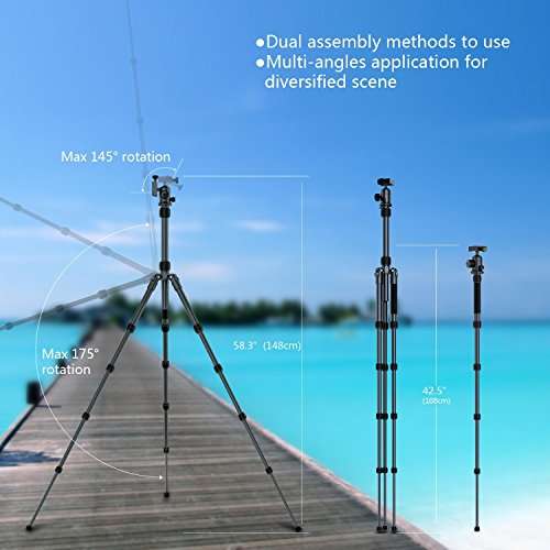 Camera tripod,Sinnofoto M2522 55.9" Aluminum Portable Travel Lightweight Tripod Monopod+ 1/4" Quick