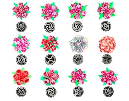 Premium Russian Piping Tips Cake Decorating Supplies The COMPLETE Set -12 Unique Icing Nozzles, 2 S