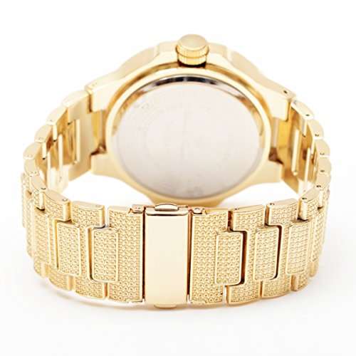 Bling-ed Out Oblong Case Metal Mens Watch - 8475 - Gold/Gold