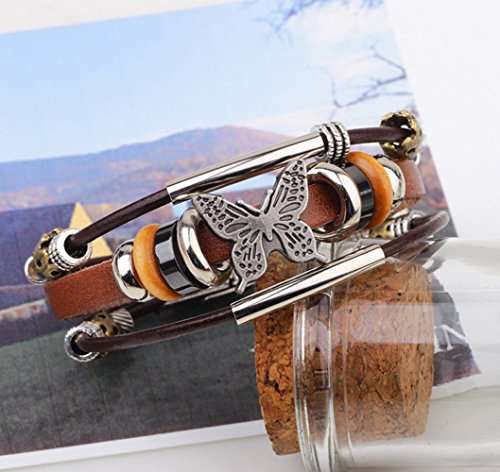 Most Beloved Charm Butterfly Beaded Multilayer Leather Bracelet Retro Cuff With Metal Clasp