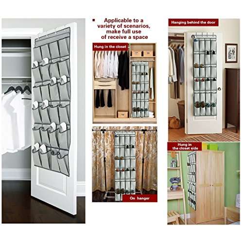 Over The Door Shoe Organizer - 24 Pockets and Door Shoe Rack for Door Shoe Storage 4 Customiz..