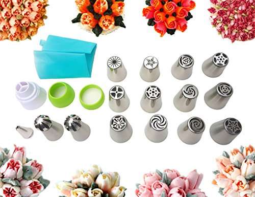 Premium Russian Piping Tips Cake Decorating Supplies The COMPLETE Set -12 Unique Icing Nozzles, 2 S